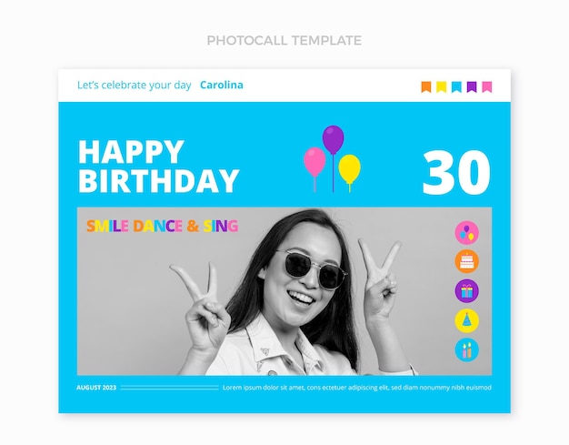 Vetor grátis chamada fotográfica plana mínima de aniversário