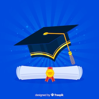 Chapéu de formatura e diploma com design plano