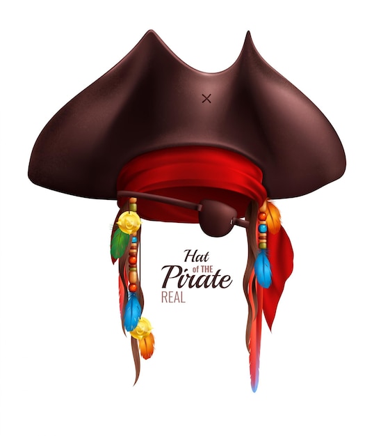 Vetor grátis chapéu de pirata realista decorado por bandana vermelha e acessórios indianos em estilo realista isolado