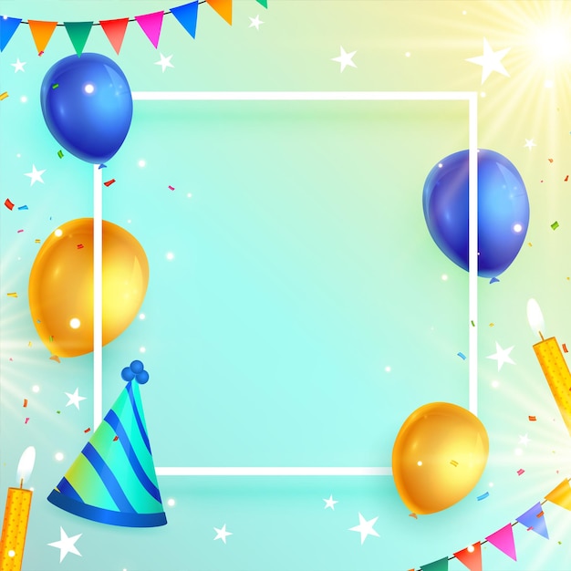chapéu decorativo de aniversário e balões de fundo com espaço de texto