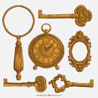 Vetor grátis chaves douradas e elementos do vintage