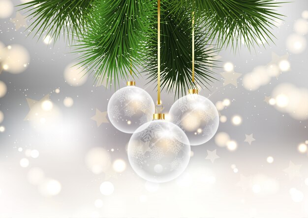 \ christmas baubles on bokeh lights background