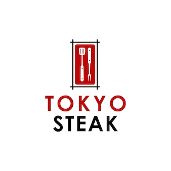 Churrascaria japonesa de tóquio com design de logotipo de símbolo de espátula