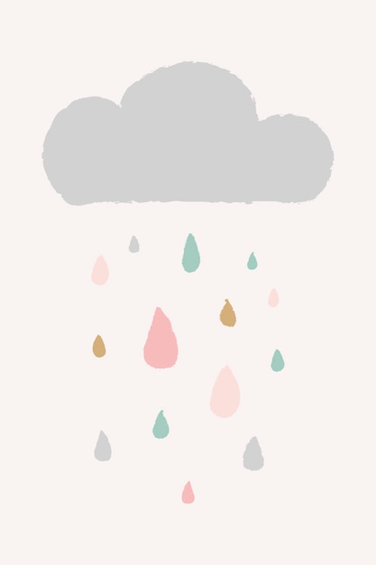 Chuva e nuvem fofas em vetor de estilo doodle