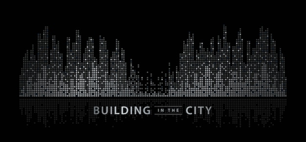 Cidade abstrata, fundo do equalizador. paisagem da cidade transparente, dots building Vetor Premium