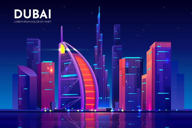 Cidade de Dubai com o horizonte do hotel Burj al Arab, Emirados Árabes Unidos