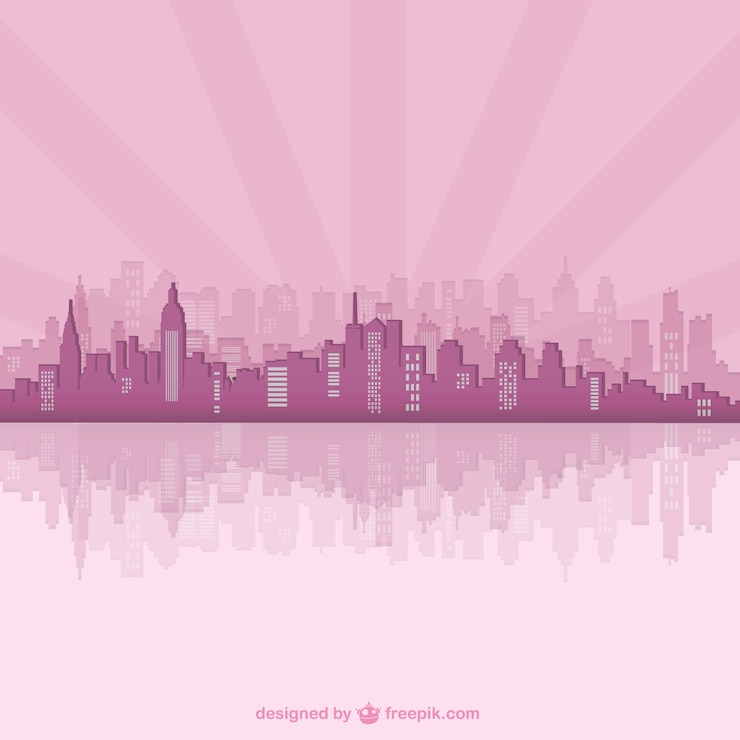 Vetor grátis cidade rosa arte modelo silhueta