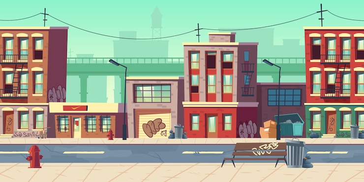 Vetor grátis cidade suja rua cartoon ilustração