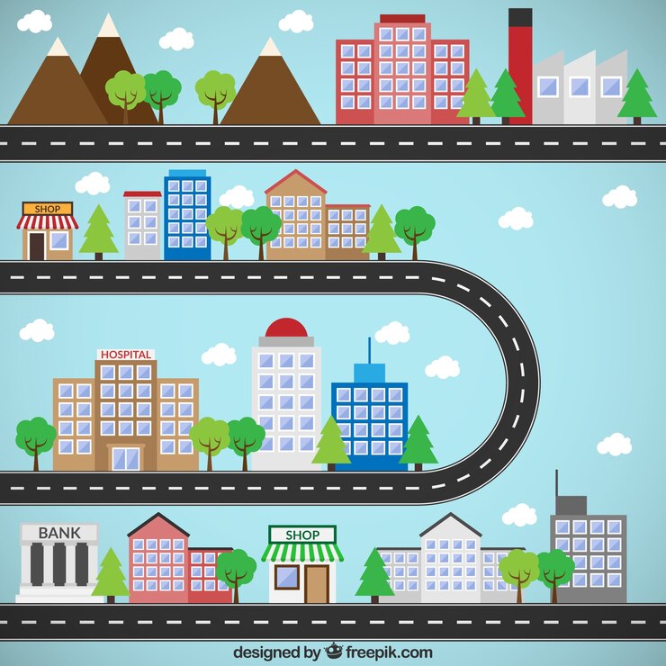 Vetor grátis cidades planas com roads