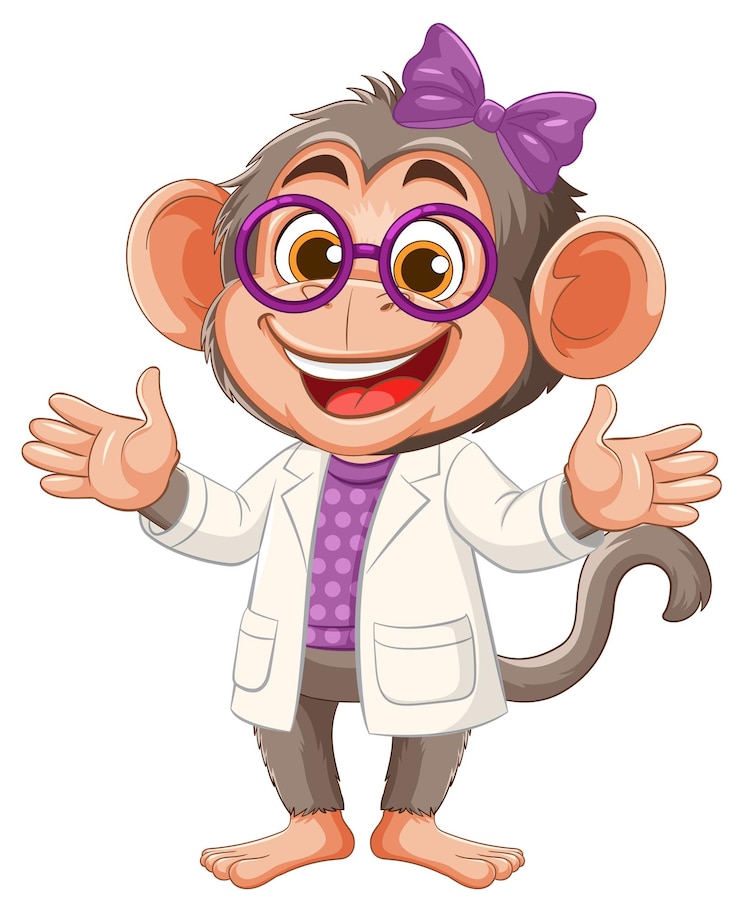 Vetor grátis cientista macaco de desenho animado com óculos e arco