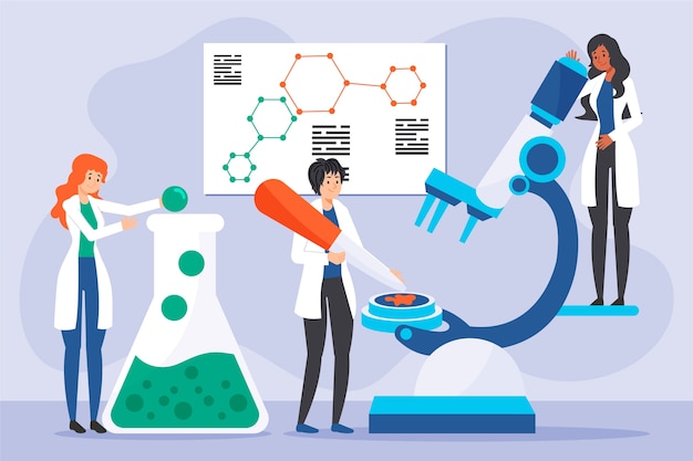 Vetor grátis cientistas que trabalham o conceito