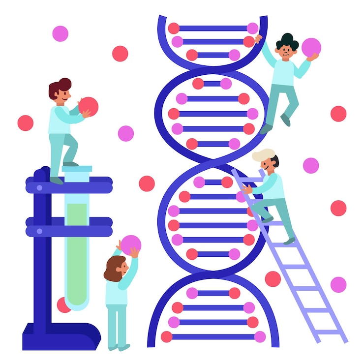 Vetor grátis cientistas segurando moléculas de dna