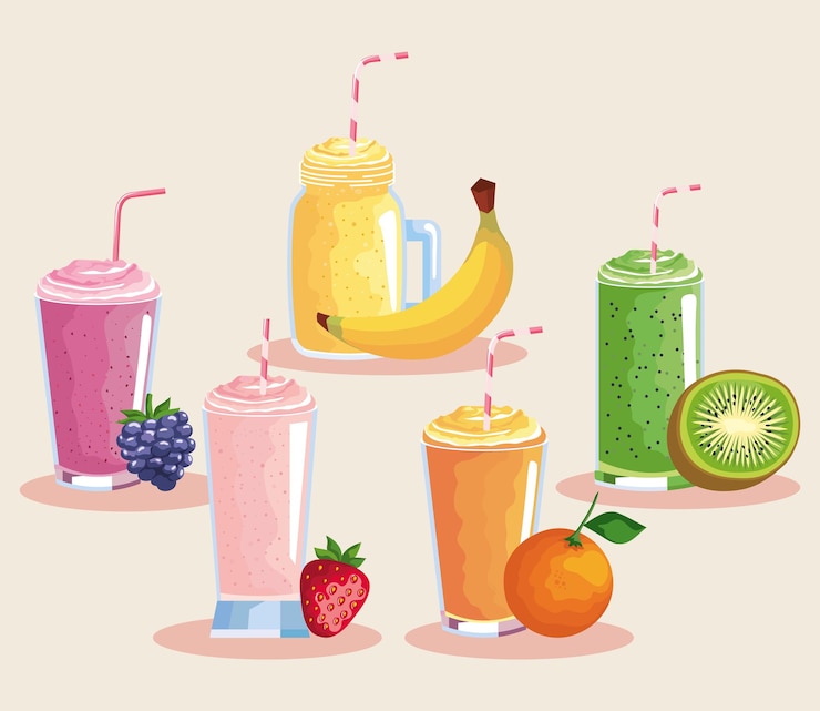 Vetor grátis cinco ícones de smoothies orgânicos