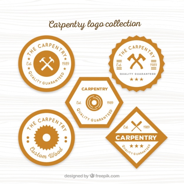 Vetor grátis cinco logotipos para carpintaria