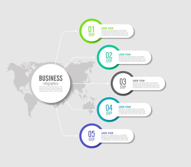 Círculo de modelo de infográfico de negócios colorido com cinco etapas