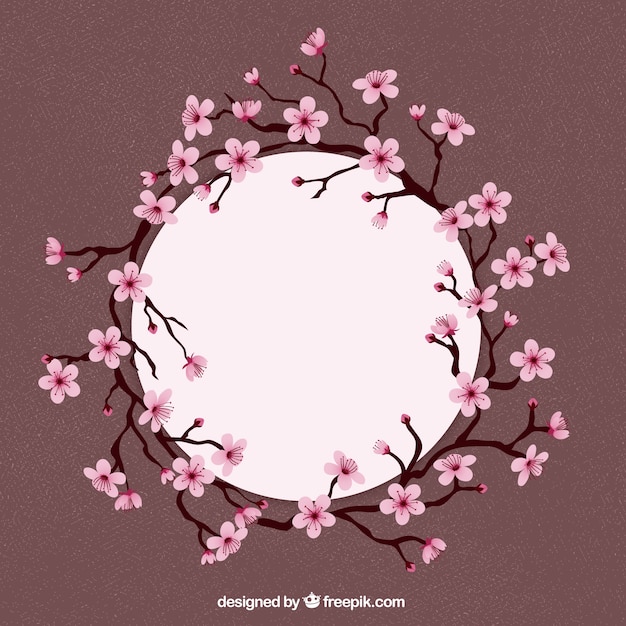 Círculo quadro com flores de cerejeira