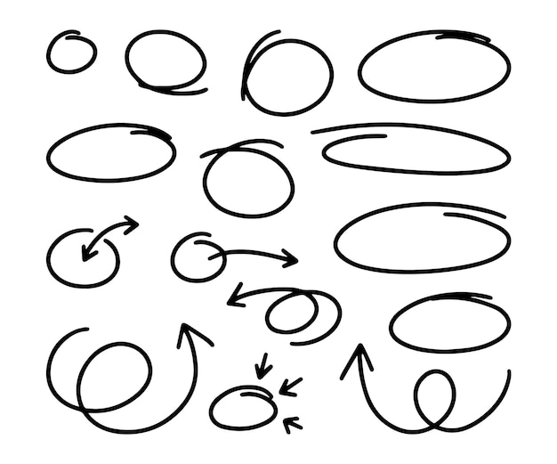 Círculos desenhados à mão e coleção de setas