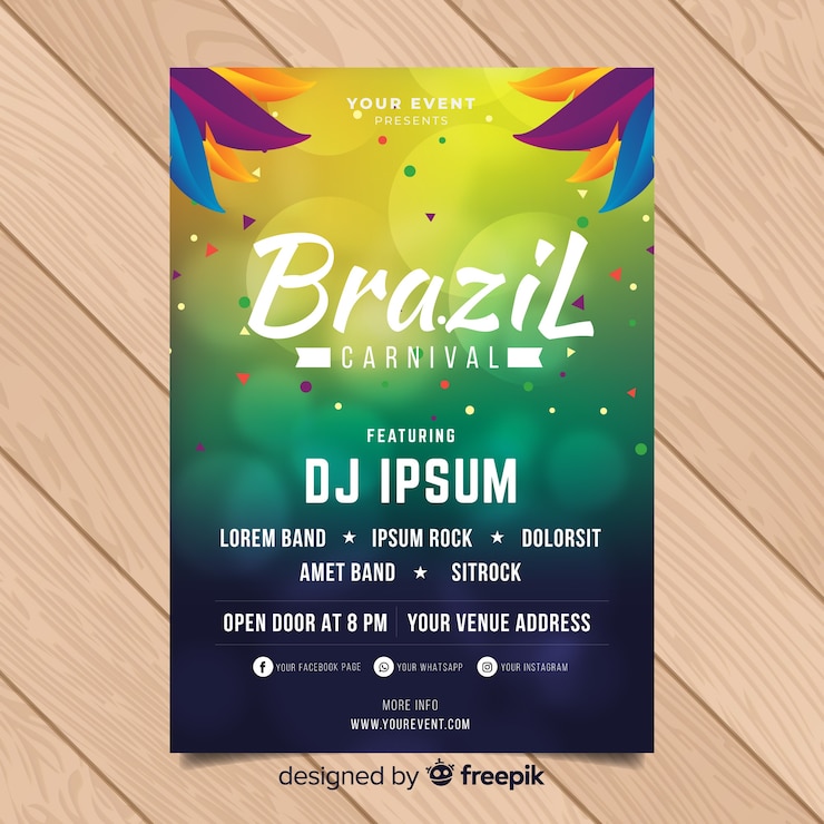 Vetor grátis círculos turva cartaz de festa de carnaval brasileiro