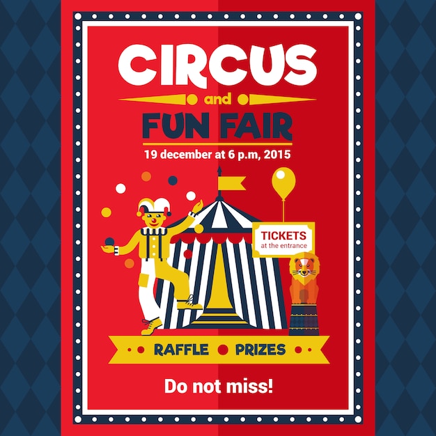 Vetor grátis circus fun fair carnaval poster vermelho