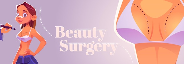 Vetor grátis cirurgia de beleza cartoon banner cosméticos procedimento