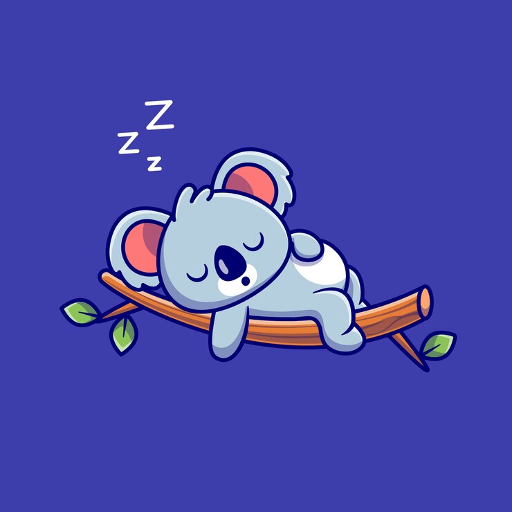 Vetor grátis coala bonito dormindo na árvore dos desenhos animados. conceito de ícone de natureza animal isolado. estilo flat cartoon