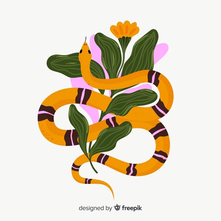 Vetor grátis cobra de mão desenhada listrado com fundo de flores