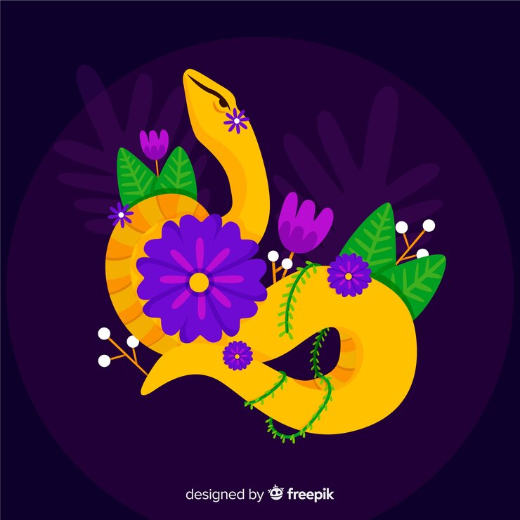 Vetor grátis cobra desenhada de mão com flores