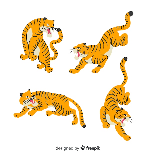 Vetor grátis cobrança, de, mão, desenhado, tigres