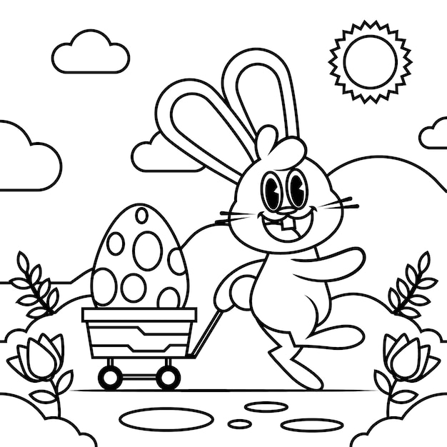 Coelhinho da páscoa desenhado à mão ilustração de livro para colorir