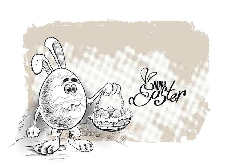 Vetor grátis coelhinho da páscoa e ovos de páscoa ilustração vetorial de esboço desenhado à mão