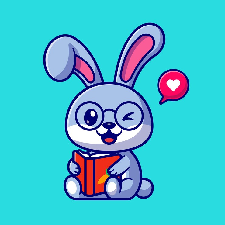 Vetor grátis coelho bonito lendo livro ícone ilustração vetorial. conceito de ícone de educação animal isolado vetor premium. estilo flat cartoon