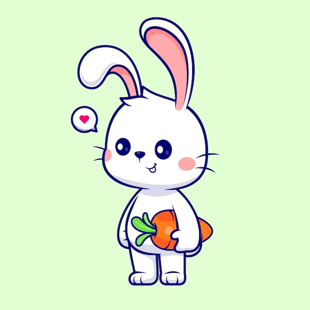 Vetor grátis coelho bonito segurando a ilustração do ícone do vetor dos desenhos animados de cenoura. ícone de natureza animal isolado plano
