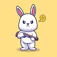 Vetor grátis coelho bonito segurando arma pistola cartoon vector icon ilustração. conceito de ícone de arma animal isolado