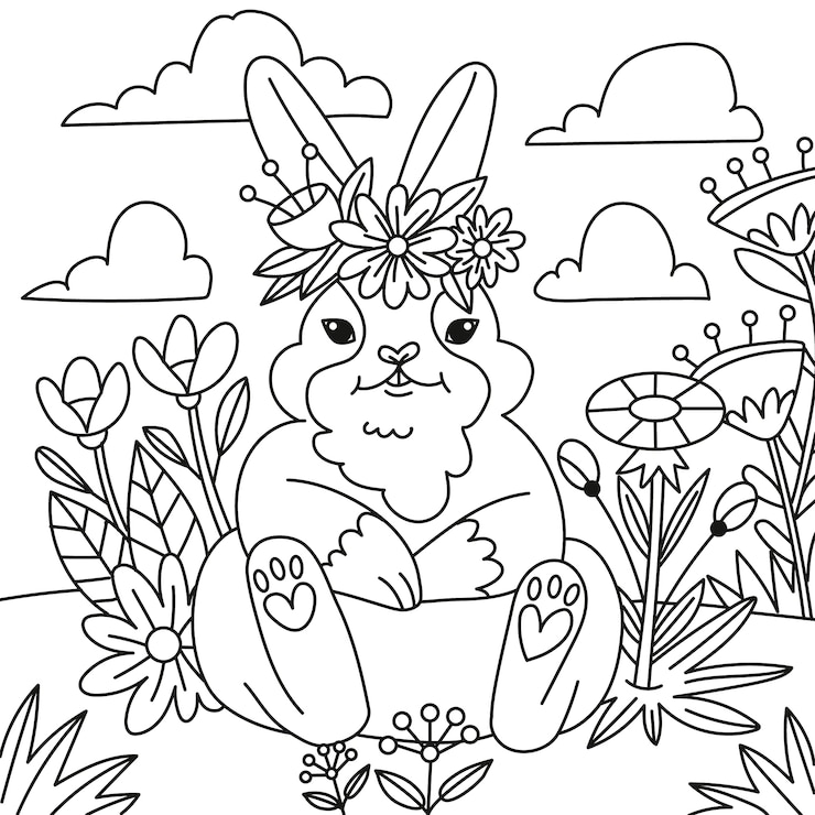 Vetor grátis coelho desenhado à mão ilustração de livro para colorir