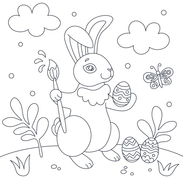 Coelho desenhado à mão ilustração de livro para colorir