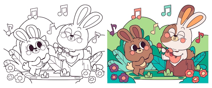 Vetor grátis coelho desenhado à mão ilustração de livro para colorir