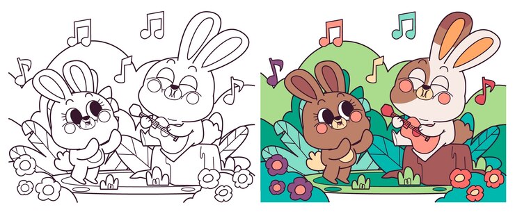 Vetor grátis coelho desenhado à mão ilustração de livro para colorir