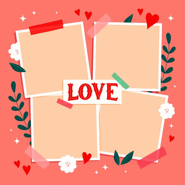 Colagem plana de amor para o dia dos namorados