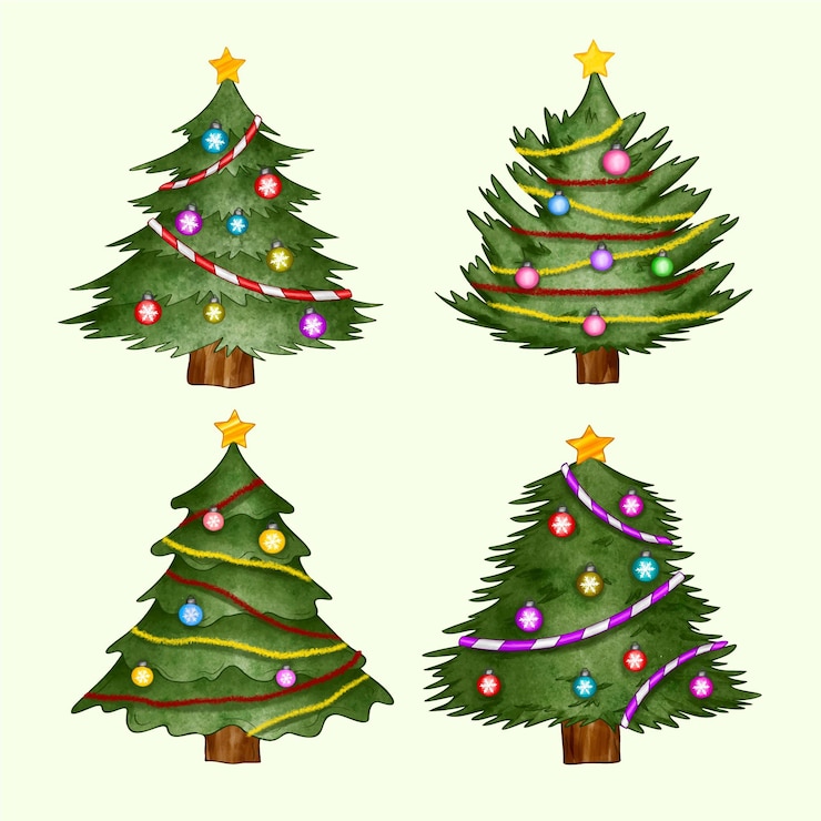 Vetor grátis coleção aquarela da árvore de natal