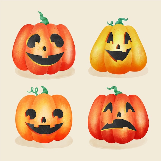 Coleção aquarela de abóbora de halloween