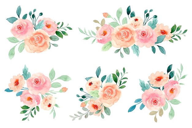 Coleção aquarela de buquê de rosas