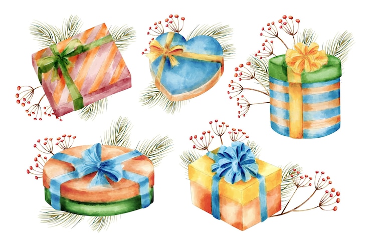 Vetor grátis coleção aquarela de presente de natal