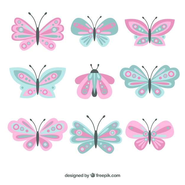 Vetor grátis coleção bonita de borboletas em cores pastel