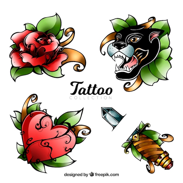 Vetor grátis coleção bonita de tatuagens