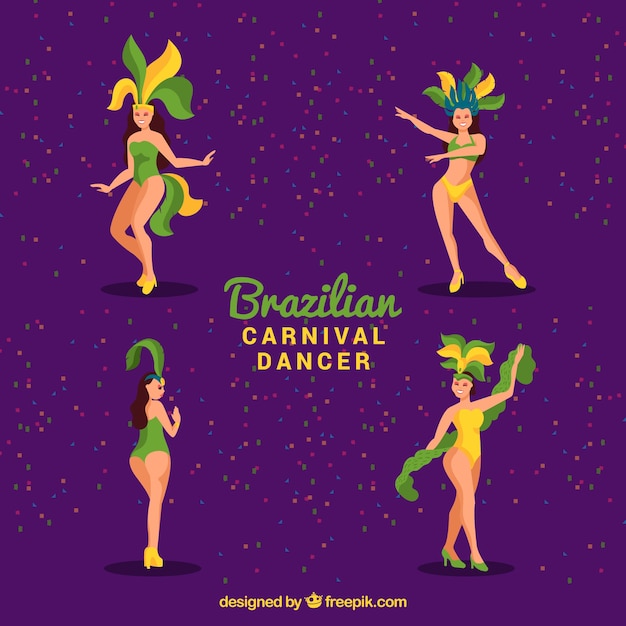 Coleção brasileira plana de dançarinos de carnaval