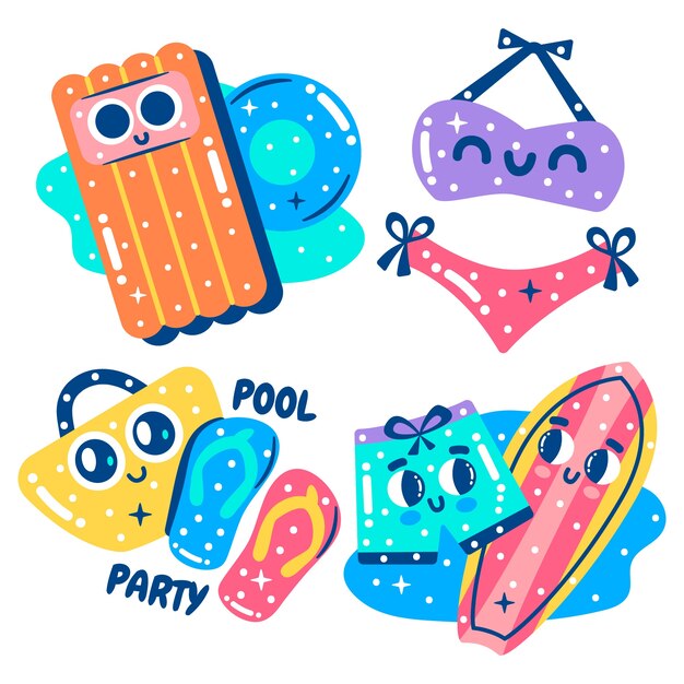 Coleção chamativa de adesivos para festa na piscina