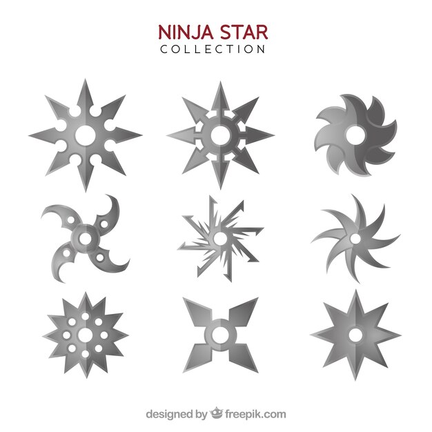 Coleção clássica de estrelas ninja com design plano