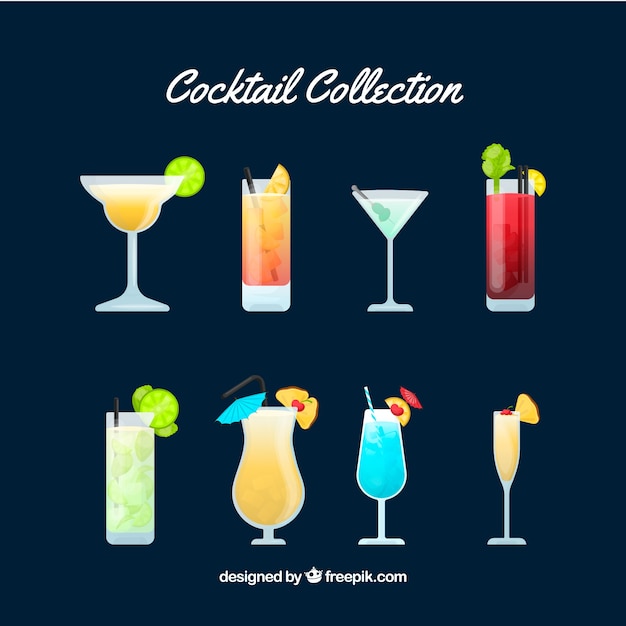 Coleção cocktail colorida com design plano