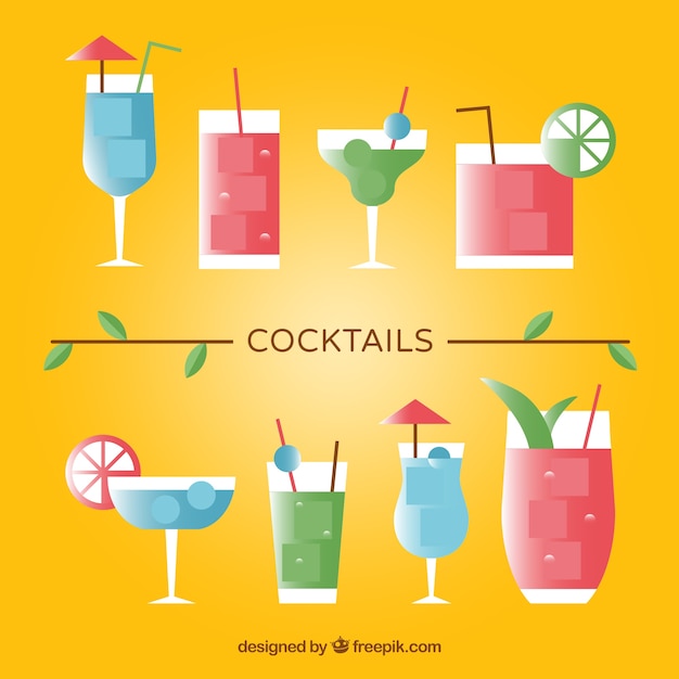 Coleção cocktail colorida com design plano