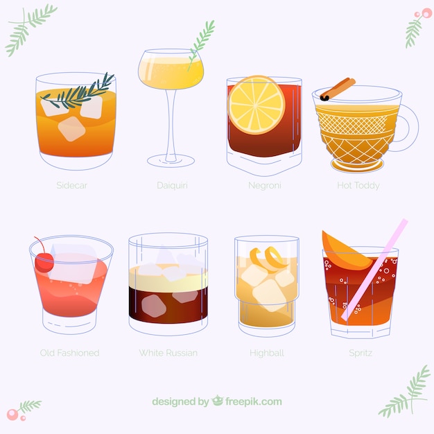 Vetor grátis coleção cocktail colorida com design plano